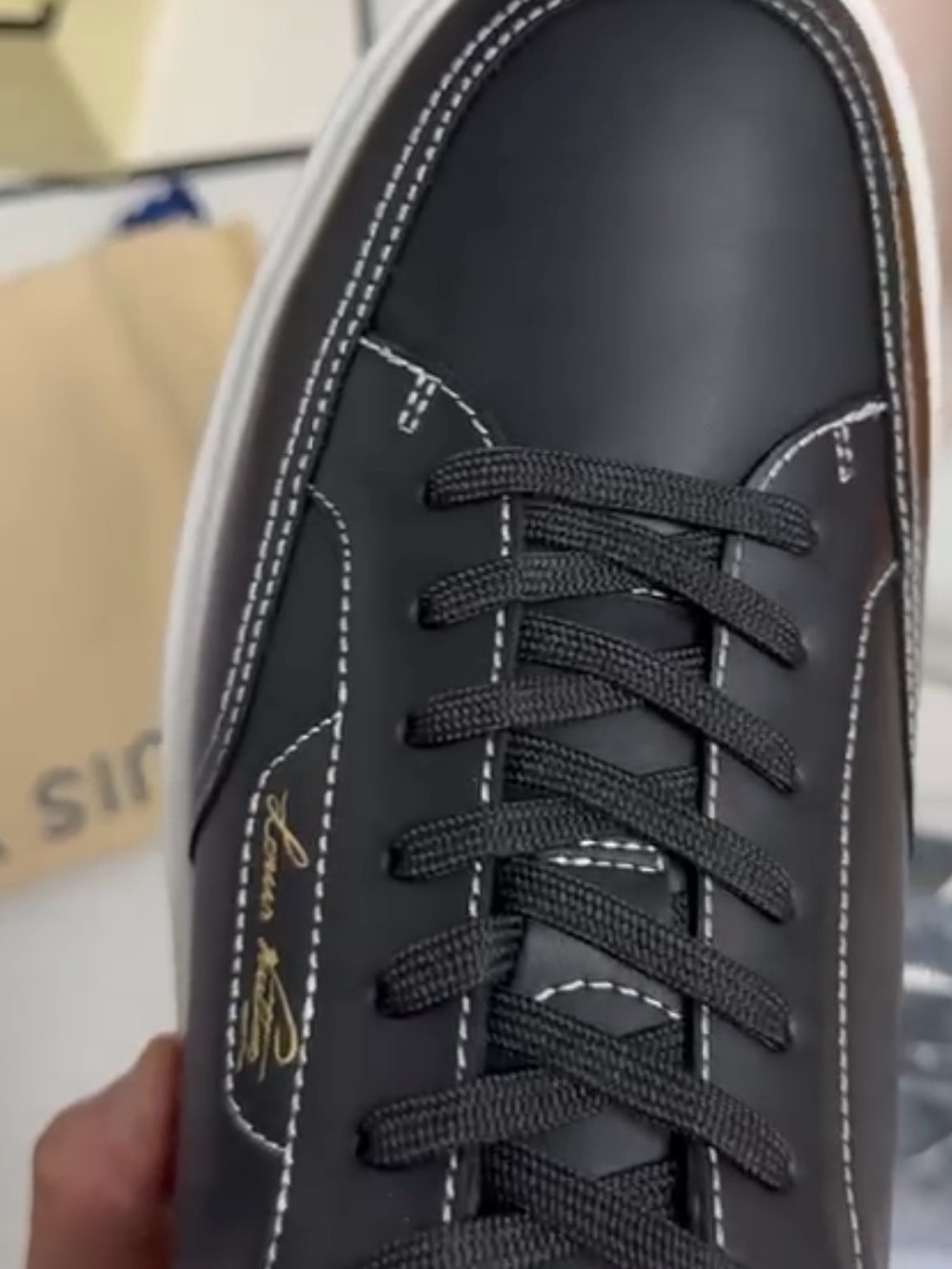 LV Black Men's Leather Sneaker with Contrast Stitching. New. Size 12 US/10LV